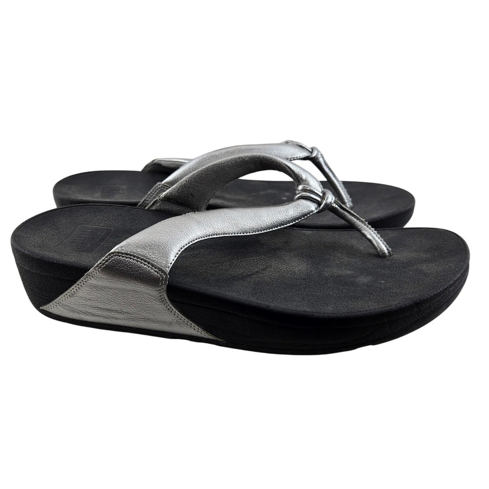 FitFlop Lulu Silver Metallic Leather Microwobbleboard Sandals A94-054 Womens 10